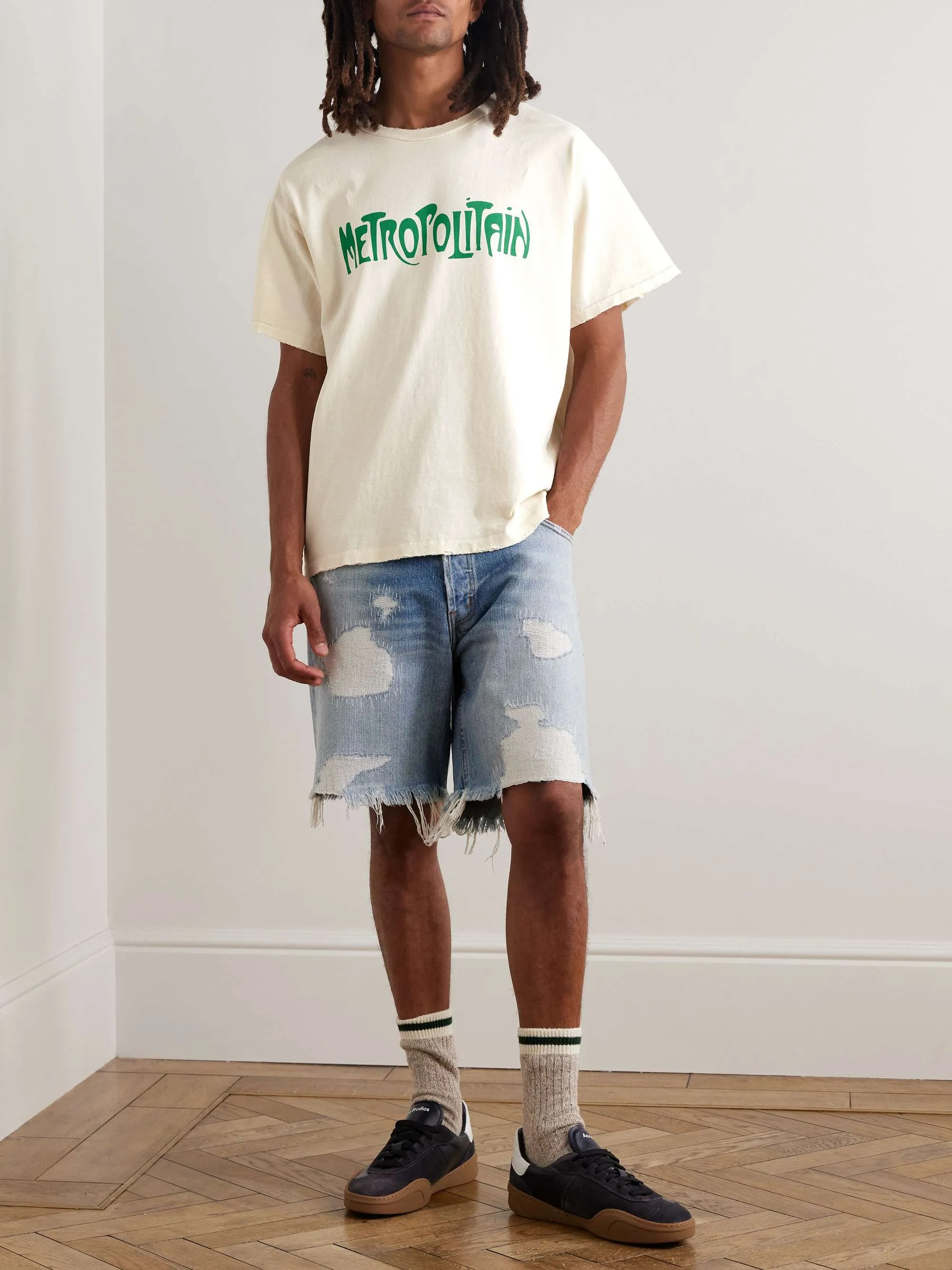 GALLERY DEPT. SELF TITLE TEE New green METROPOLITAN slogan printed short-sleeved Metropolis French TEE Cream S-XL Genuine fabric Original craftsmanship Tube-woven side seam fabric Ready-made garments dyed Same as the original Water slurry printing Breathable and no feel Hand-worn and distressed Top purchasing level